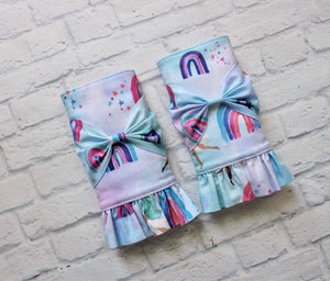 Pixieland droolpads with ruffles and bows